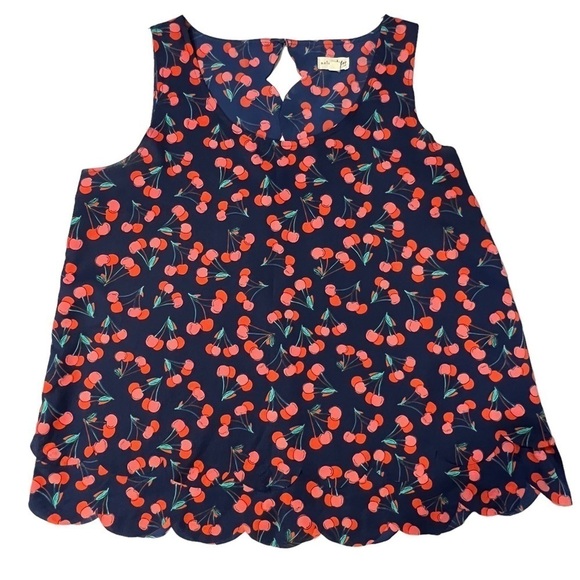 Maison Jules Sleeveless Women’s Cherry layered scalloped hem top Navy medium - Picture 3 of 12
